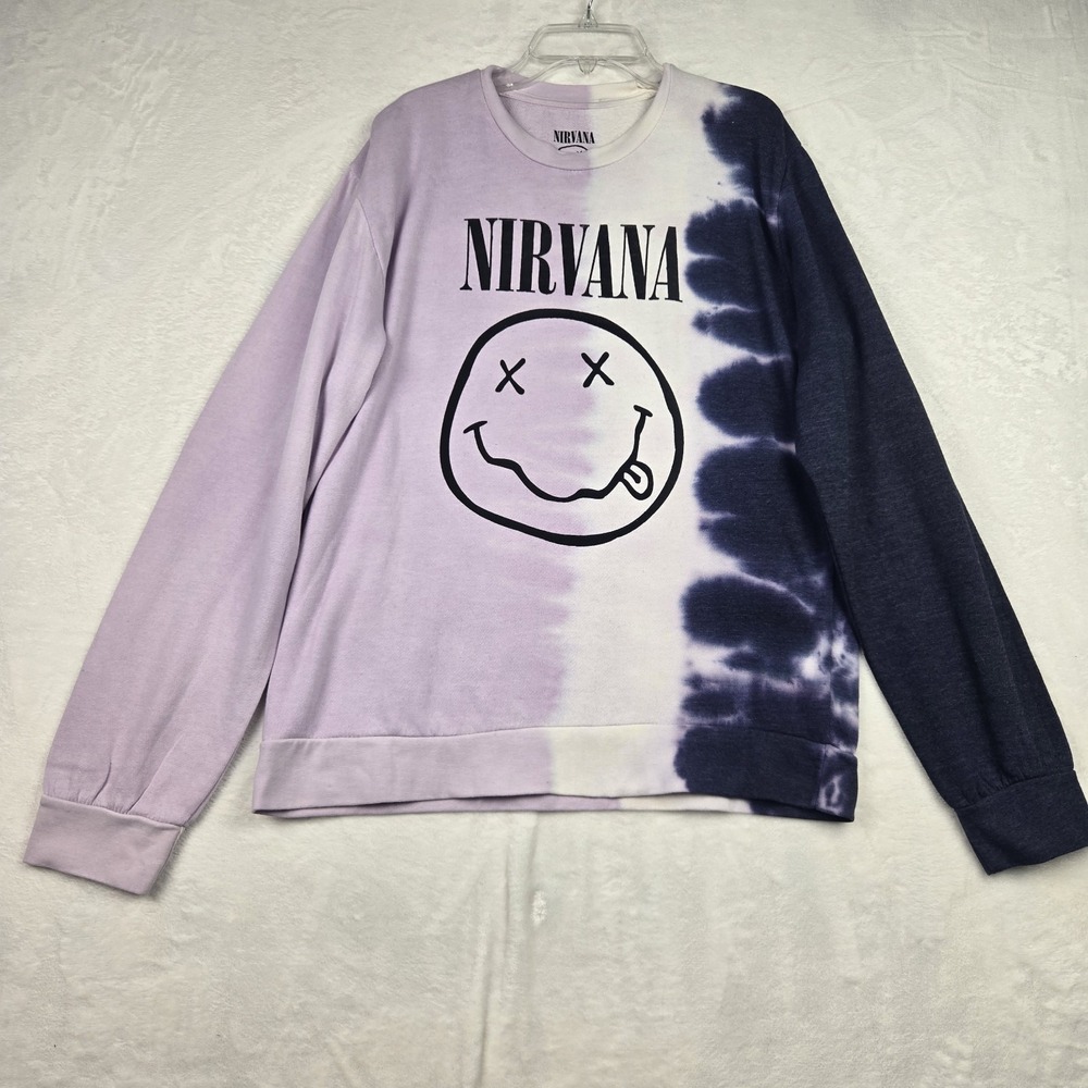 NWOT‎ Nirvana Womens Purple White Tie Dye Sweatshirt Size Large Smiley Face 90s - Picture 3 of 8